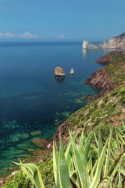 Costa Verde with Pan de Zucchero and Agusteri rock, Nebida, Sud Sardegna district, Sardinia, Italy, Mediterranean, Europe
