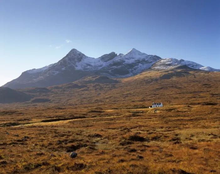 Framed Print : Cottage and Sgurr nan Gillean Framed Print : Cottage and Sgurr nan Gillean