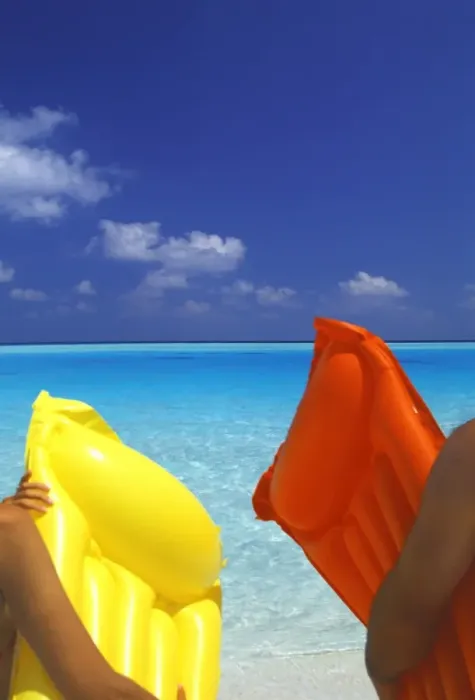 Framed Print : A couple with air matress, Maldives, Indian Ocean, Asia