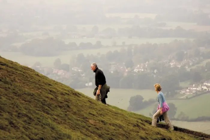 Framed Print : Couple walking, British Camp, Hereford Beacon, Malvern Hills, Herefordshire