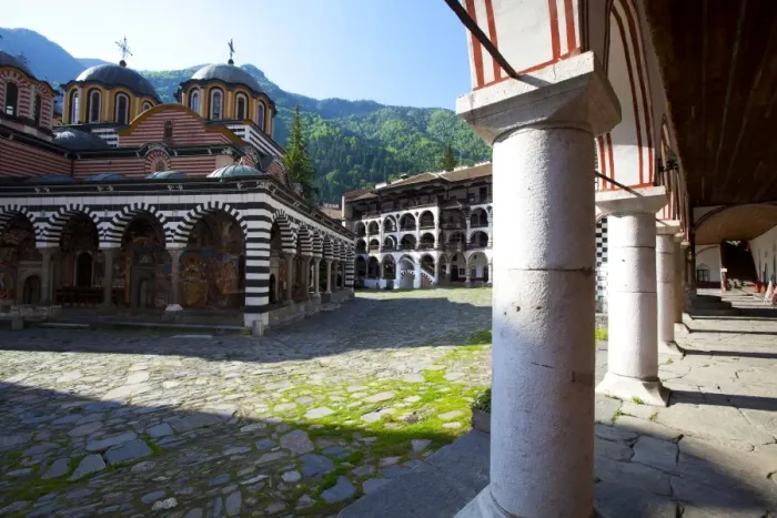 Framed Print : Courtyard and Church of the Nativity, Rila Monastery, UNESCO World Heritage Site Framed Print : Courtyard and Church of the Nativity, Rila Monastery, UNESCO World Heritage Site