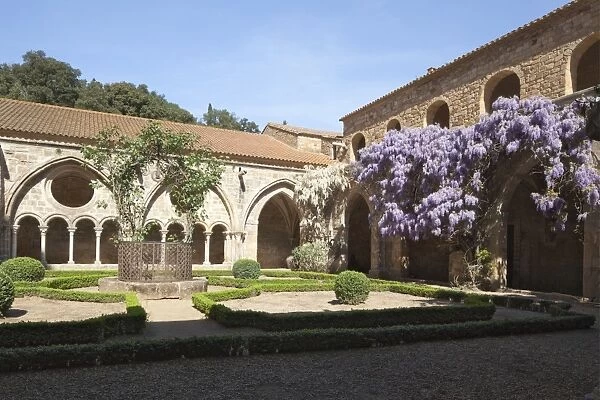 A courtyard in Fontfroide Abbey, Languedoc-Roussillon, France, Europe