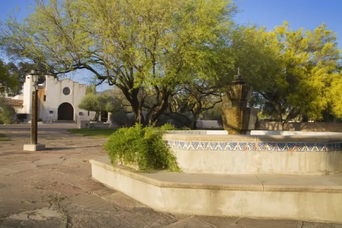 Framed Print : Courtyard and fountain, St. Philips in the Hills Church, Tucson, Pima County Framed Print : Courtyard and fountain, St. Philips in the Hills Church, Tucson, Pima County