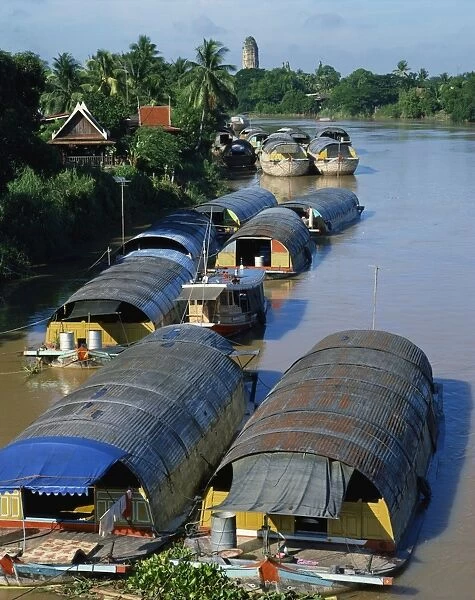 Covered boats on the Chao Phraya river at Ayutthaya