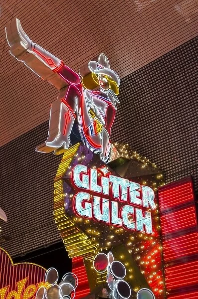 Cowgirl Glitter Gulch neon sign, Fremont Experience, Las Vegas, Nevada, United States of America