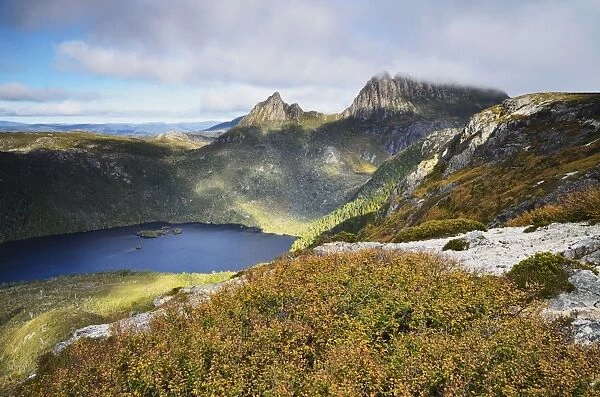 Cradle Mountain and Dove Lake, with deciduous beech (Fagus) in fall colors