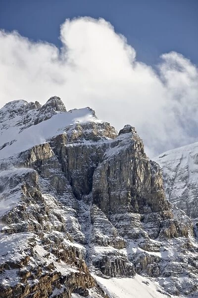 Craggy mountains with clouds and snow cover, Jasper National Park, UNESCO World Heritage Site, Alberta, Canada, North America