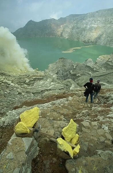 The crater and crater lake of Gunung Ijen in east Java, Indonesia, Southeast Asia, Asia