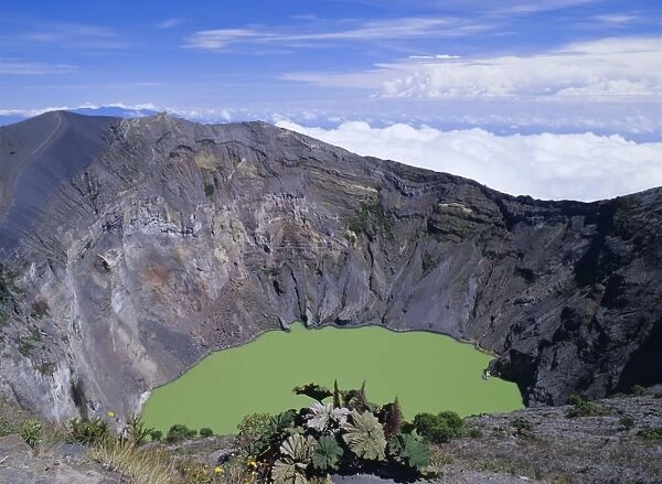 Third crater, created in 1994 and containing green lake, Irazu Volcano