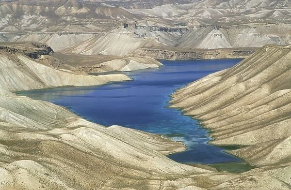 One of the crater lakes at Band-E-Amir (Dam of the King), Afghanistans first National Park set up in 1973 to protect the five lakes, believed by locals to have been created by the Prophet Mohammeds son-in-law Ali, making them a place of pilgrimage