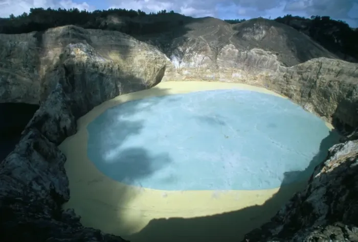 Framed Print : One of three crater lakes at the summit of Kelimutu volcano near Moni Framed Print : One of three crater lakes at the summit of Kelimutu volcano near Moni