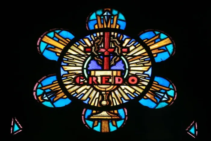 Framed Print : Credo in stained glass window, Douarnenez, Finistere, Brittany, France, Europe Framed Print : Credo in stained glass window, Douarnenez, Finistere, Brittany, France, Europe