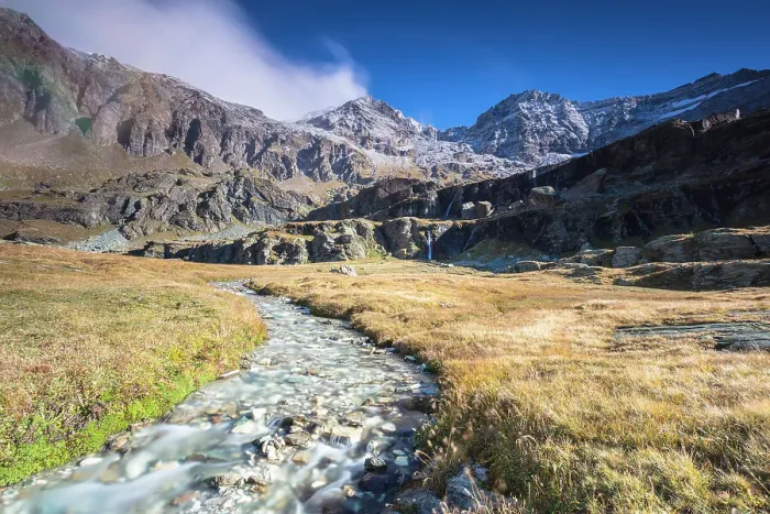 Framed Print : Creek flowing between meadows, Alpe Fora, Malenco Valley, province of Sondrio, Valtellina Framed Print : Creek flowing between meadows, Alpe Fora, Malenco Valley, province of Sondrio, Valtellina