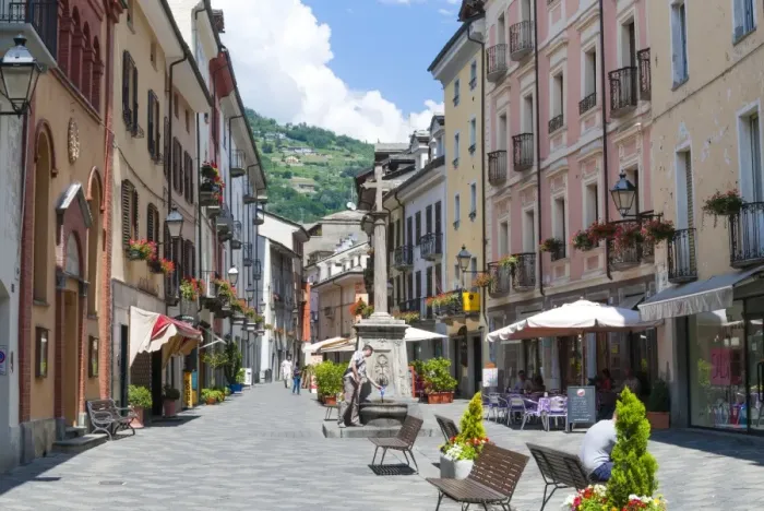 Framed Print : Croix de Ville street, Aosta, Aosta Valley, Italian Alps, Italy, Europe Framed Print : Croix de Ville street, Aosta, Aosta Valley, Italian Alps, Italy, Europe