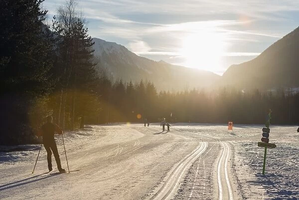Cross country skiers, Chamonix Valley, Rhone Alps, Haute Savoie, France, Europe