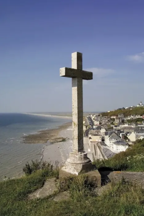 Framed Print : Cross above the seaside town of Ault, Picardy, France, Europe Framed Print : Cross above the seaside town of Ault, Picardy, France, Europe