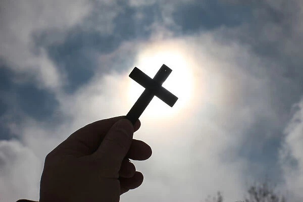Cross in the sky, Haute-Savoie, France, Europe