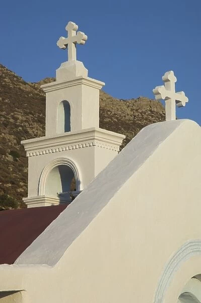 Crosses on top of small white chapel on the road to Kato Zakros