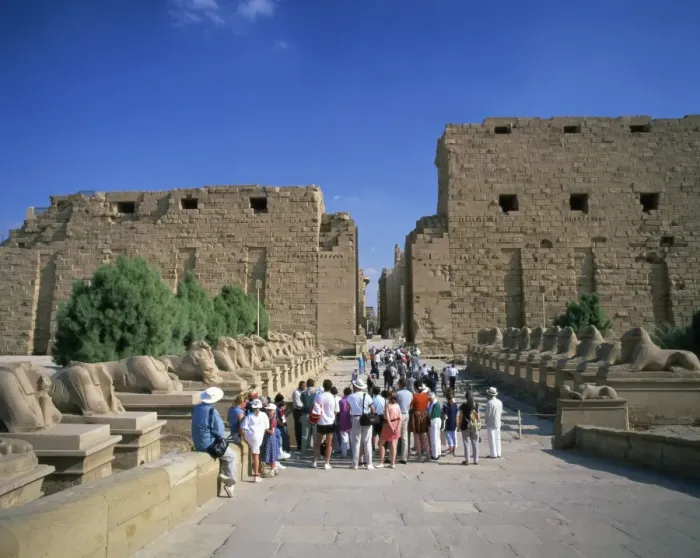 Framed Print : Crowd of tourists on the Processional Avenue, lined with ram-headed sphinxes Framed Print : Crowd of tourists on the Processional Avenue, lined with ram-headed sphinxes