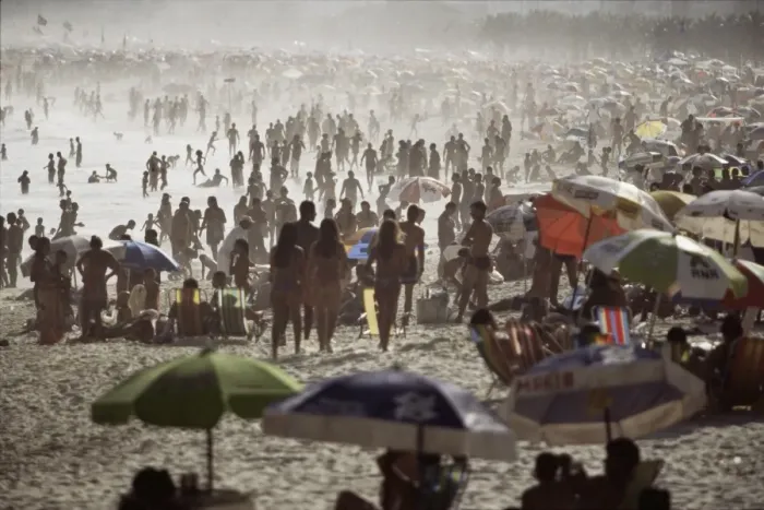 Framed Print : Crowded beach scene, Copacabana, Rio de Janeiro, Brazil, South America Framed Print : Crowded beach scene, Copacabana, Rio de Janeiro, Brazil, South America