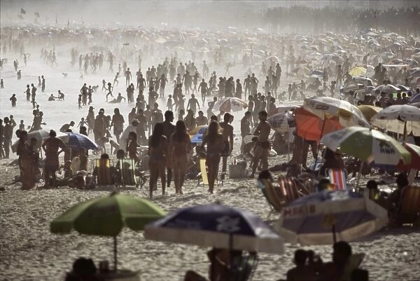 Crowded beach scene, Copacabana, Rio de Janeiro, Brazil, South America