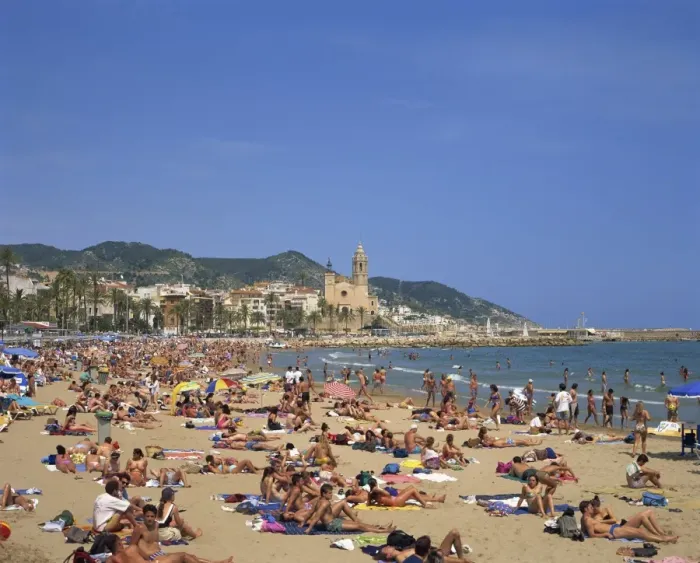 Framed Print : Crowded beach at Sitges Framed Print : Crowded beach at Sitges