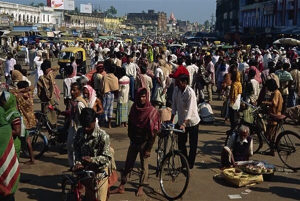 Crowds of pilgrims gather outside Jagannath Temple