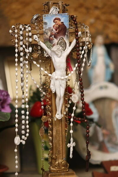 Crucifix with prayer beads, Notre-Dame de la Gorge, Haute Savoie, France, Europe