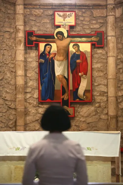 Framed Print : Crucifixion icon in Santo Toribio monastery, Liebana, Cantabria, Spain, Europe