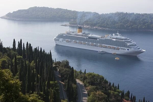 Cruise ship moored near Lokrum Island, near Dubrovnik, Dalmatia, Croatia, Europe