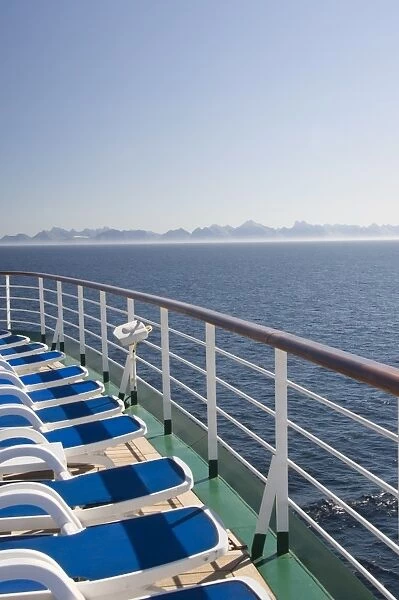 Cruise ship, view from sun deck, Lofoten Islands, northern Norway, Scandinavia, Europe