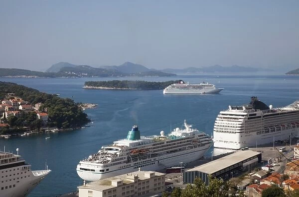 Cruise ships moored in port of Gruz, Dalmatia, Croatia, Europe