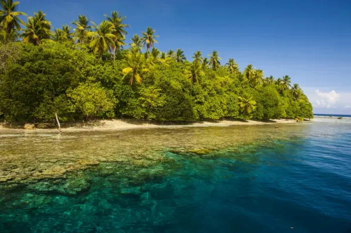 Framed Print : Crystal clear water and an islet in the Ant Atoll, Pohnpei, Micronesia, Pacific Framed Print : Crystal clear water and an islet in the Ant Atoll, Pohnpei, Micronesia, Pacific
