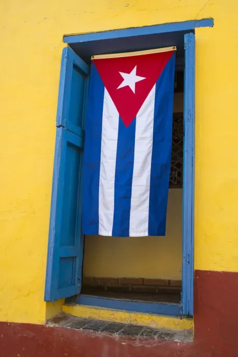 Framed Print : Cuban flag in doorway, Trinidad, Sancti Spiritus, Cuba, West Indies, Central America Framed Print : Cuban flag in doorway, Trinidad, Sancti Spiritus, Cuba, West Indies, Central America