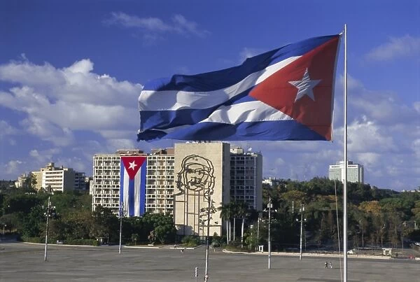 Cuban flag flying outside the Ministerio del Interior, Plaza de la Revolucion