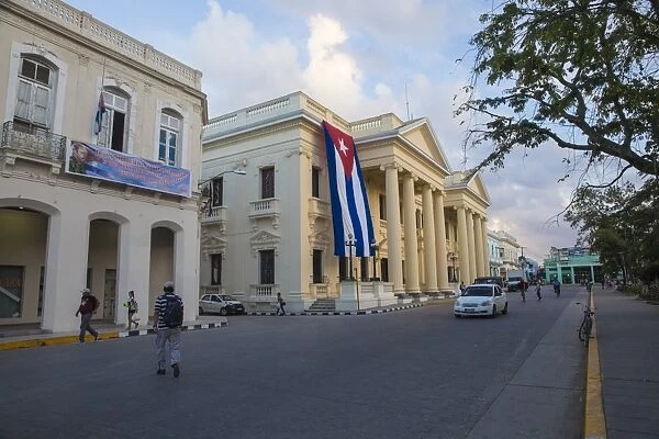 Cuban flag hanging from Palacio Provincial after the death of Fidel Castro, Parque Vidal