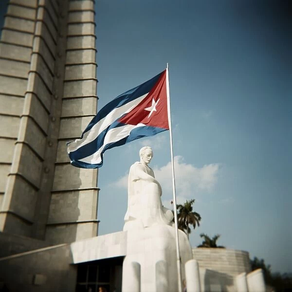 Cuban flag and Jose Marti memorial, Plaza de la Revolucion, Havana, Cuba