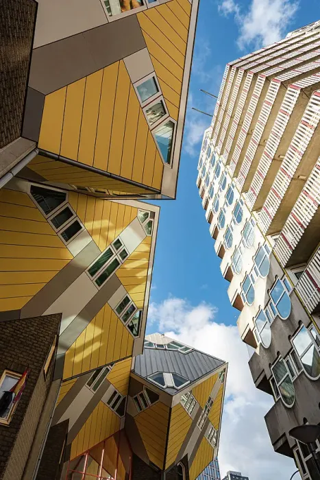 Framed Print : Cube houses, yellow cube shaped architecture, and Maastower, Rotterdam, The Netherlands, Europe Framed Print : Cube houses, yellow cube shaped architecture, and Maastower, Rotterdam, The Netherlands, Europe
