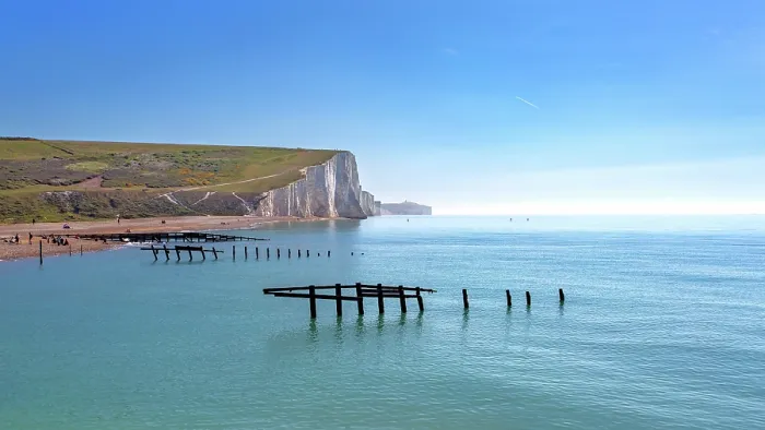 Framed Print : Cuckmere Haven in the South Downs National Park, East Sussex, England, UK, where the Cuckmere river flows into the English Channel Framed Print : Cuckmere Haven in the South Downs National Park, East Sussex, England, UK, where the Cuckmere river flows into the English Channel