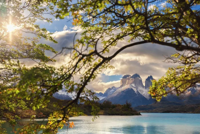 Framed Print : Cuernos del Paine framed in trees and Lake Pehoe during sunset, Torres del Paine NP, Ultima Esperanza, Magallanes y de la Antartica Chilena, Patagonia, Chile Framed Print : Cuernos del Paine framed in trees and Lake Pehoe during sunset, Torres del Paine NP, Ultima Esperanza, Magallanes y de la Antartica Chilena, Patagonia, Chile