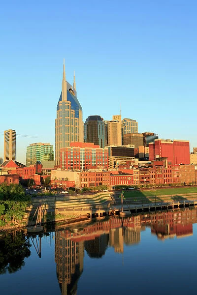 Cumberland River and Nashville skyline, Tennessee, United States of America, North America