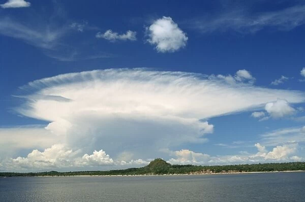 Cumulonimbus clouds over the coastline of Brazil, South America
