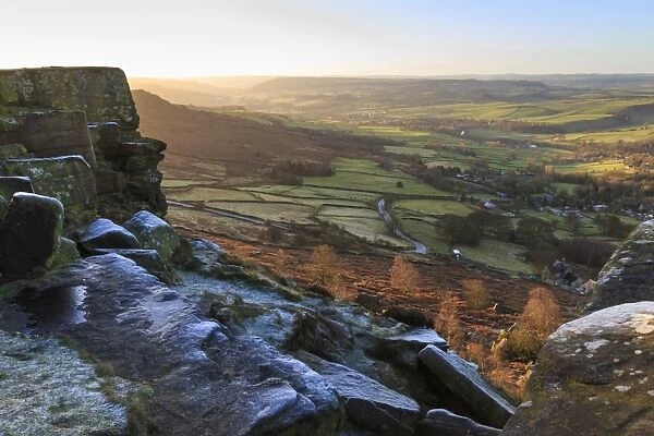 Curbar Edge, at sunrise on a frosty winter morning, Peak District National Park, Derbyshire