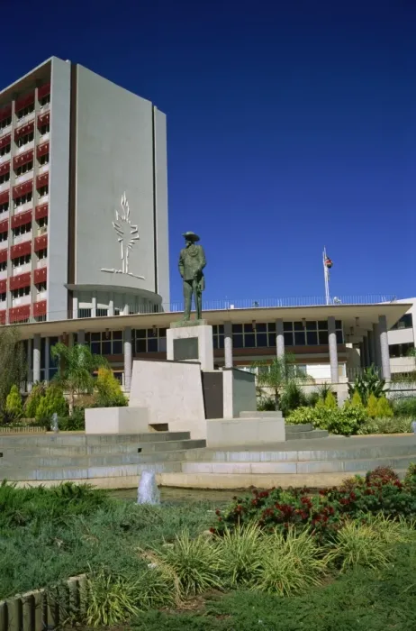 Framed Print : Curt von Francois statue and City Hall, Windhoek, Namibia, Africa Framed Print : Curt von Francois statue and City Hall, Windhoek, Namibia, Africa