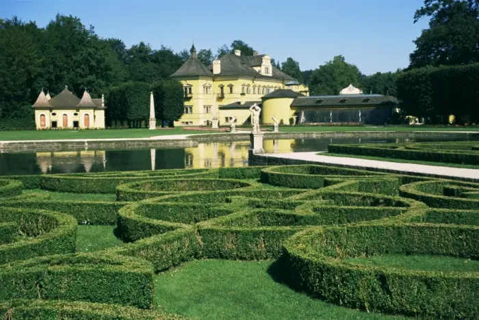 Framed Print : Curved hedges in formal gardens, Schloss Hellbrunn, near Salzburg, Austria, Europe Framed Print : Curved hedges in formal gardens, Schloss Hellbrunn, near Salzburg, Austria, Europe