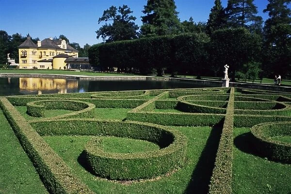 Curved hedges in formal gardens, Schloss Hellbrunn, near Salzburg, Austria, Europe