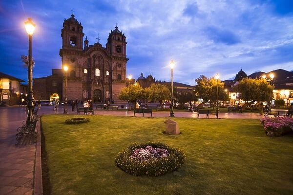 Cusco Cathedral Basilica of the Assumption of the Virgin at night, Plaza de Armas