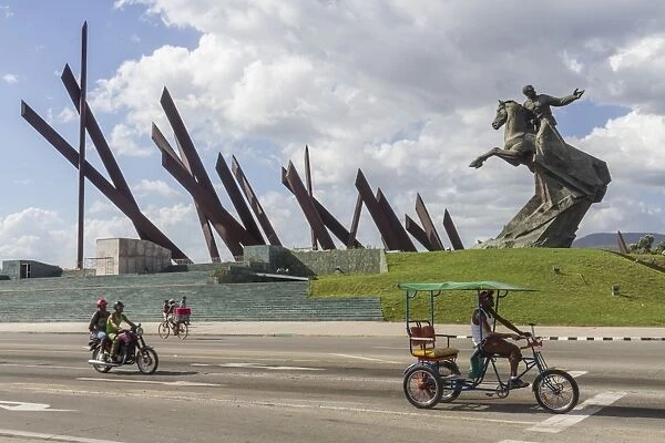 Cycle-taxi and motorbike, Revolution Square, Santiago, Cuba, West Indies, Caribbean, Central America