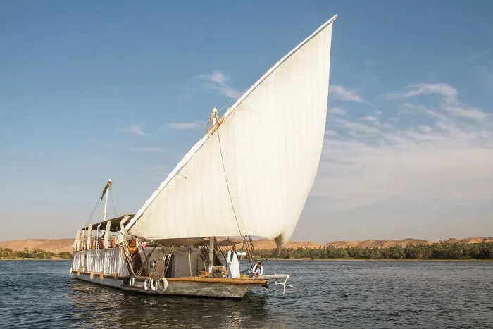 Framed Print : Dahabeah under sail, passenger river boat of the Lazuli fleet, sailing on the Nile river near Aswan, Egypt, North Africa, Africa Framed Print : Dahabeah under sail, passenger river boat of the Lazuli fleet, sailing on the Nile river near Aswan, Egypt, North Africa, Africa