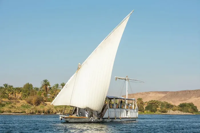 Framed Print : Dahabeah under sail, passenger river boat of the Lazuli fleet, sailing on the Nile river near Aswan, Egypt, North Africa, Africa Framed Print : Dahabeah under sail, passenger river boat of the Lazuli fleet, sailing on the Nile river near Aswan, Egypt, North Africa, Africa